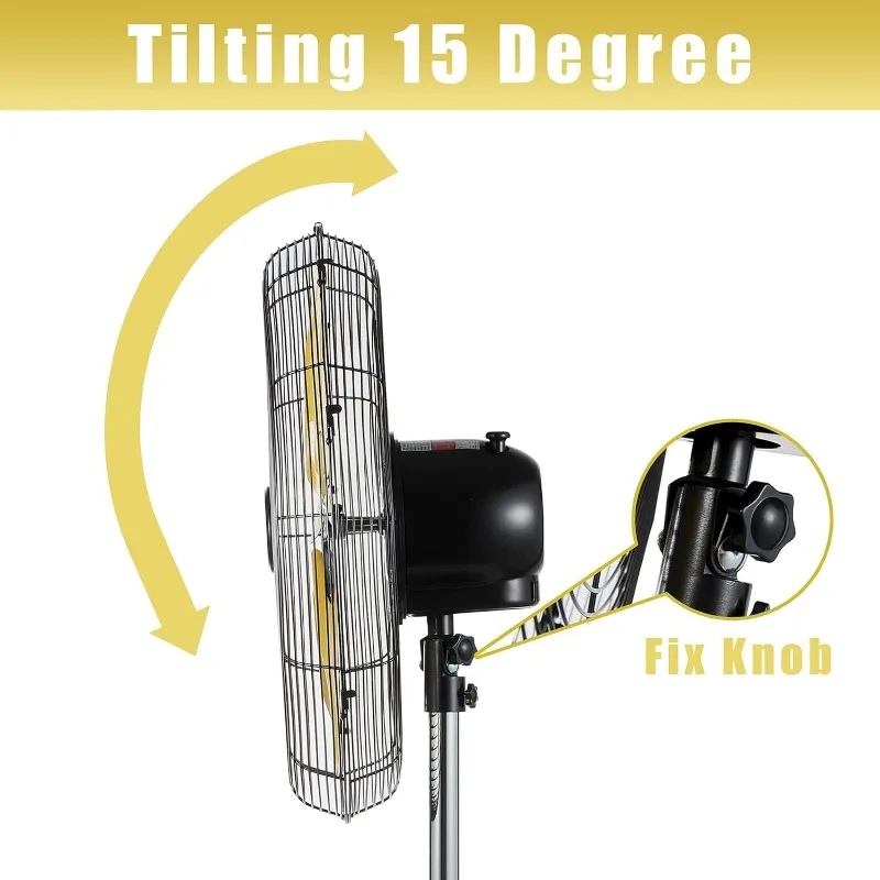 Ventola oscillante a piedistallo ad alta velocità da 5000 CFM da 20 pollici con potente motore da 1/5, cavo di alimentazione da 9 piedi, oscillazione, corpo in metallo