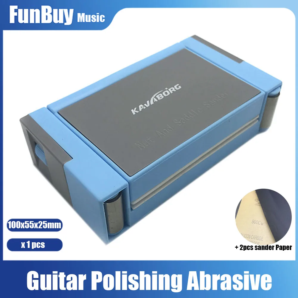 Free Shipping Blue 100x55x25mm Guitar Saddle and Nut Sander Polishing Abrasive Kit with 2 Abrasive Papers Gift