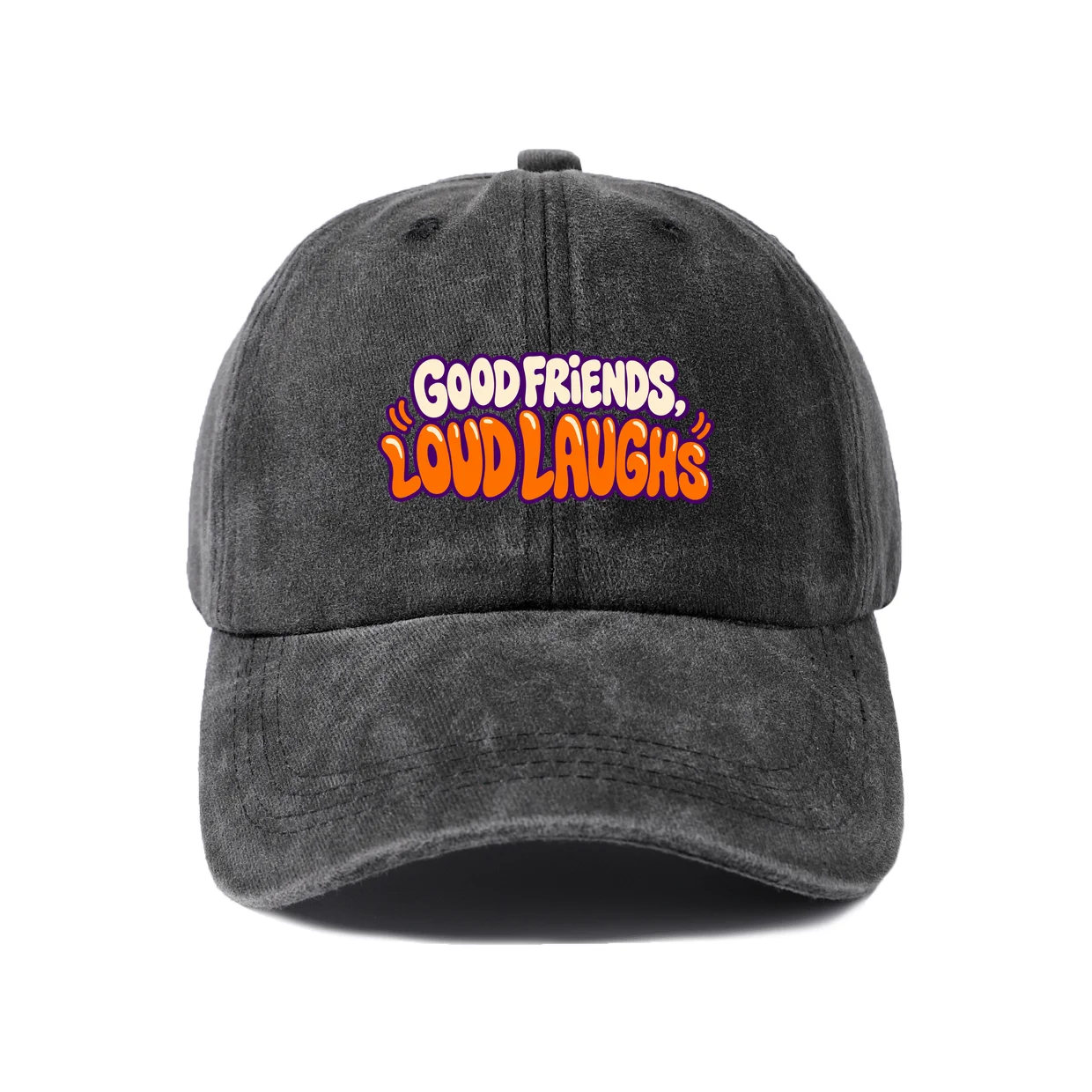 Good Friends Loud Laughs Graphic Vintage Washed Baseball Cap, Adjustable Unisex Dad Hat, Casual Gift