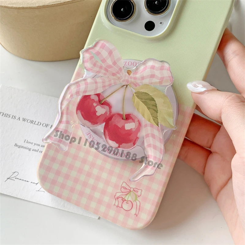 الكورية لطيف Bowknot حامل مغناطيسي قبضة الهاتف Tok Griptok حامل هاتف حامل هاتف دعم آيفون 16 الوسادة Magsafe الذكية توك