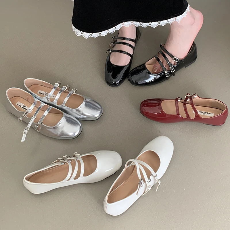 Fashion Ladies Mary Janes Shoes Round Toe Women Footwear Flats New Design Buckle Shallow Sandals Female Flats Shoes 2024