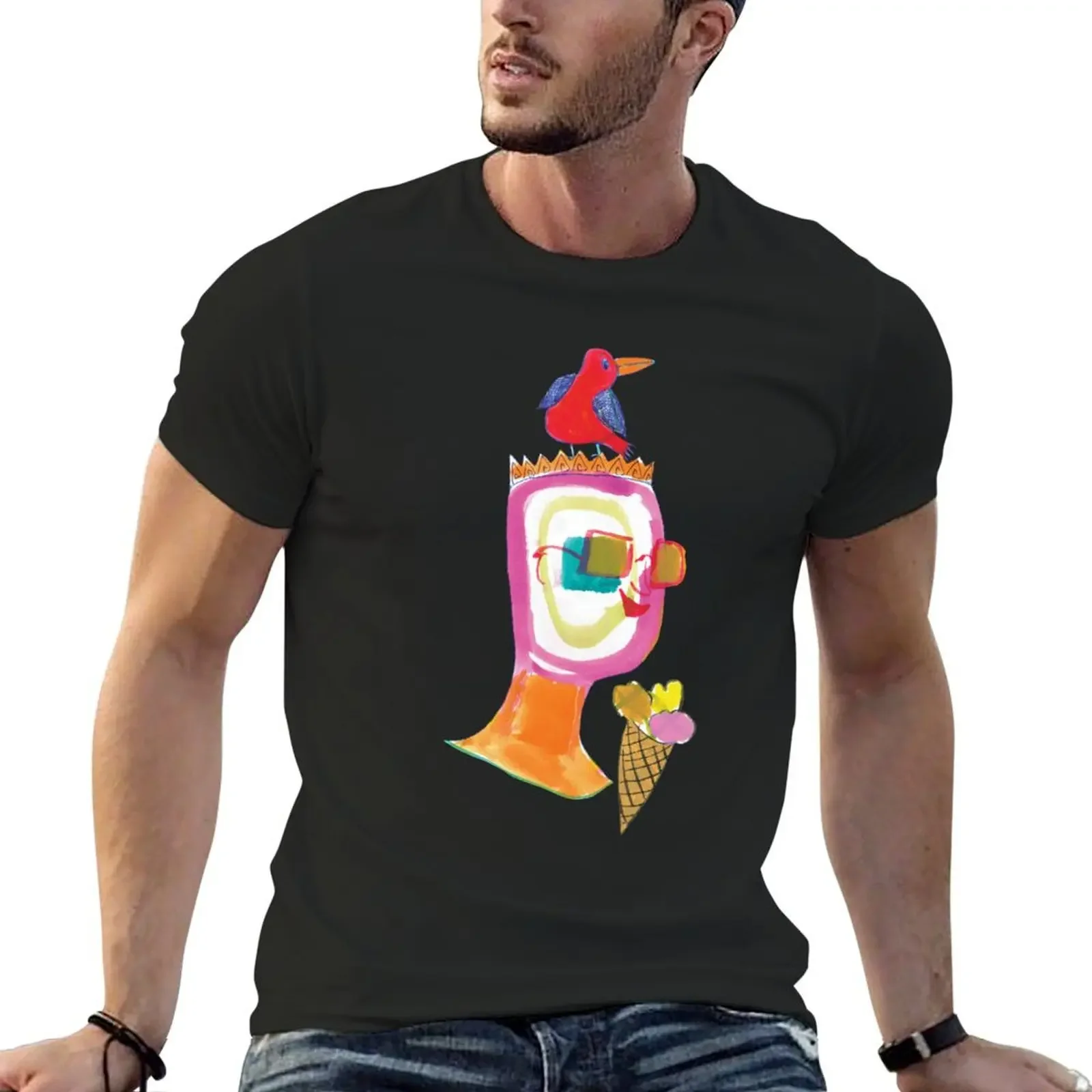 happy summer image with sunglasses, icecream and a bird T-Shirt shirts graphic custom t shirt t shirts for men pack