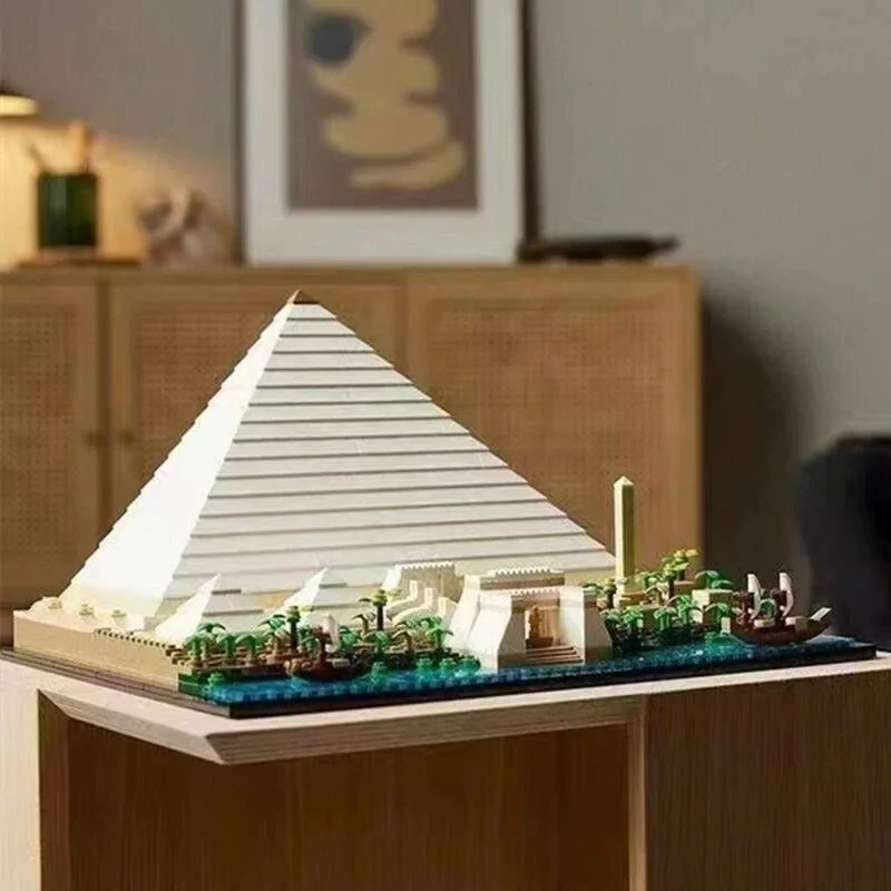 الهرم العظيم لـ Giza Model City Architecture Street View المتوافق مع مجموعة مكعبات البناء MOC مجموعة أدوات يدوية لألعاب البالغين