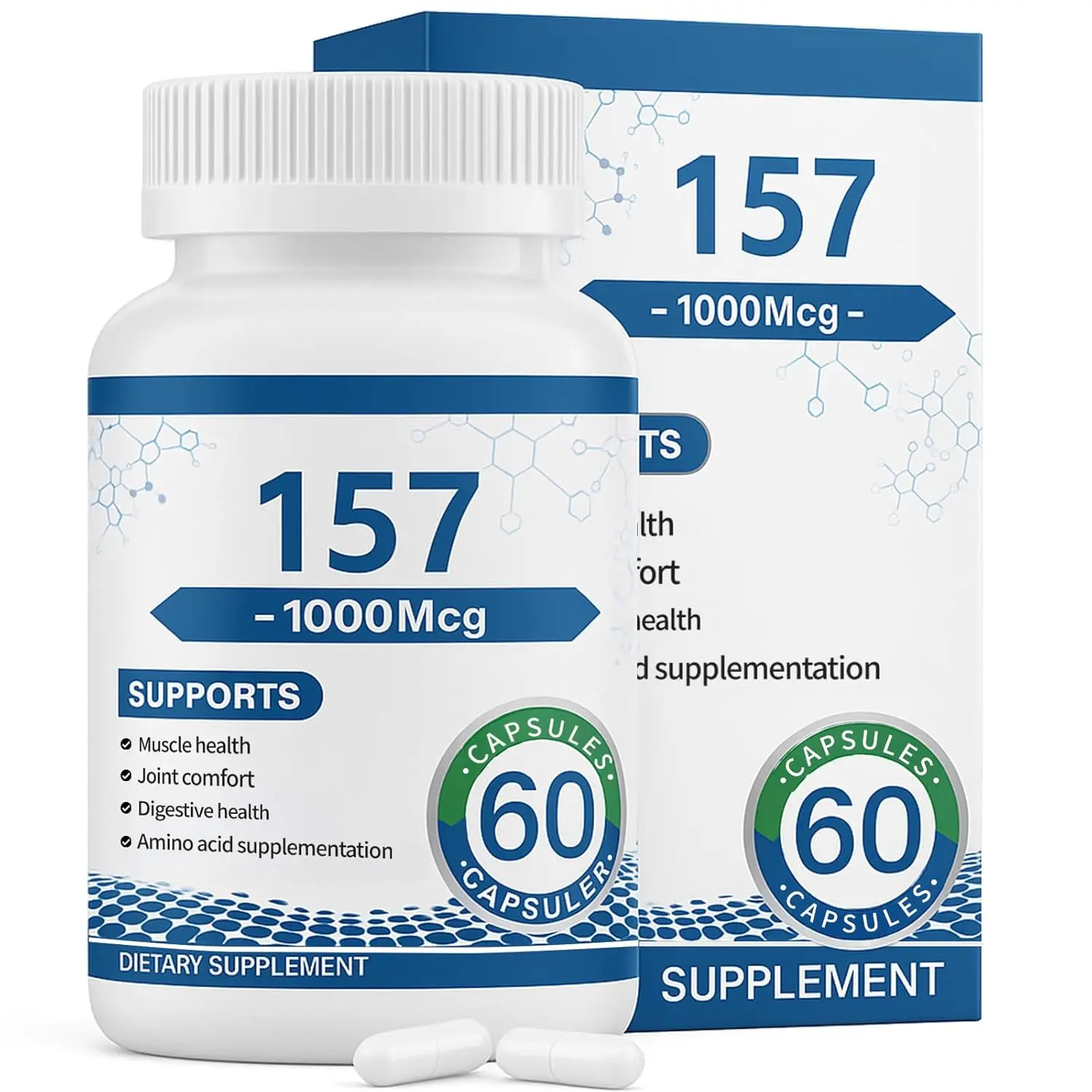 

Коллагеновые пептидные капсулы 157 — Аминокислотная добавка — поддерживает здоровые мышцы и желость, 1000 мг.