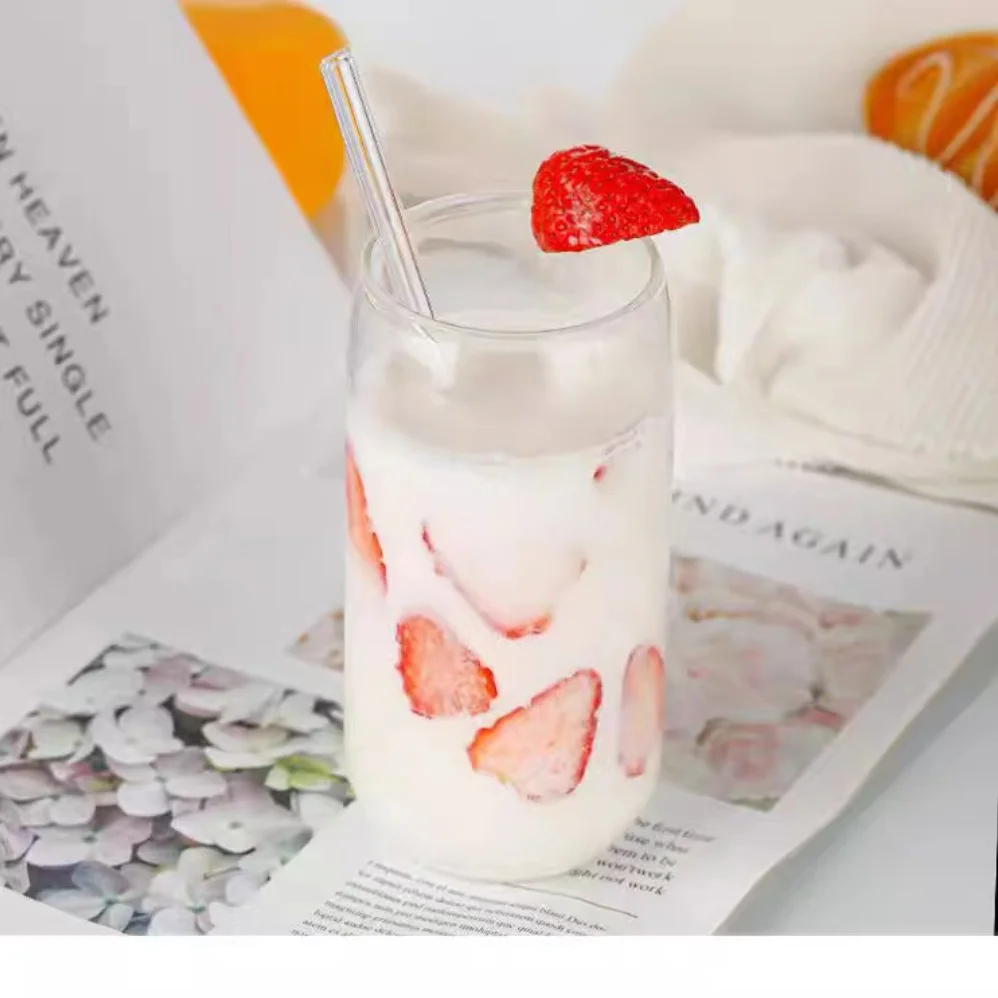 1pcs Internet celebrity Instagram style glass water cup, summer high-value juice cup, cute straw cup, coffee cup, cola cup