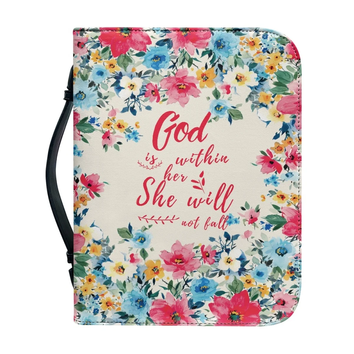 FORUDESIGNS Bible Bag skórzana biblia pokrowiec Bóg jest w niej, że nie spadnie zapinana na zamek rączka torebki nauka książka święta