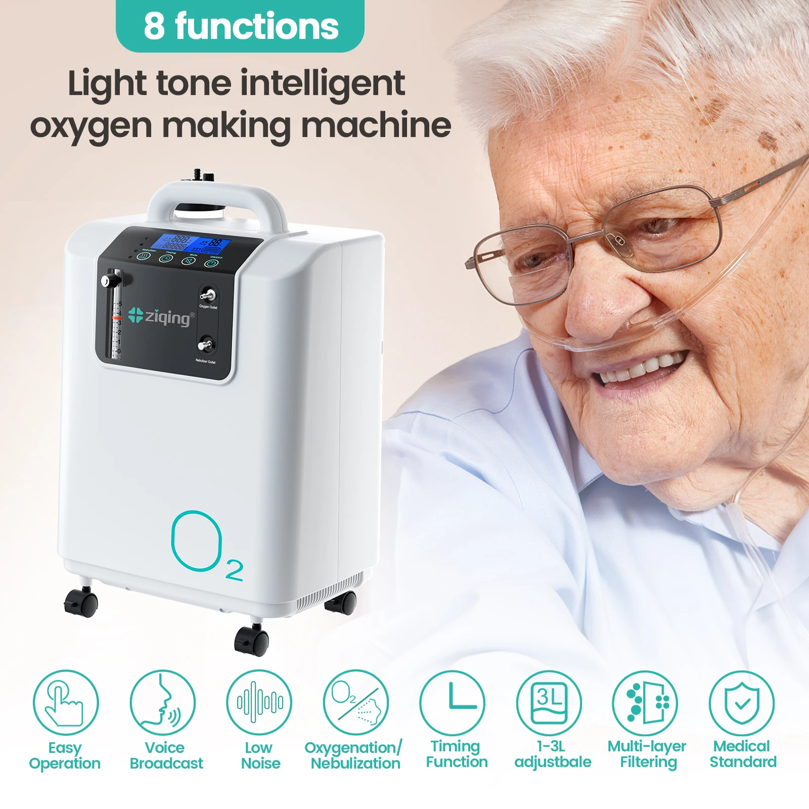 

ziqing 3L/5L Oxygen Concentrator With Atomization Adjustable 93%±3% Voice Low Noise Portable High Purity Oxygen Machine Atomizer