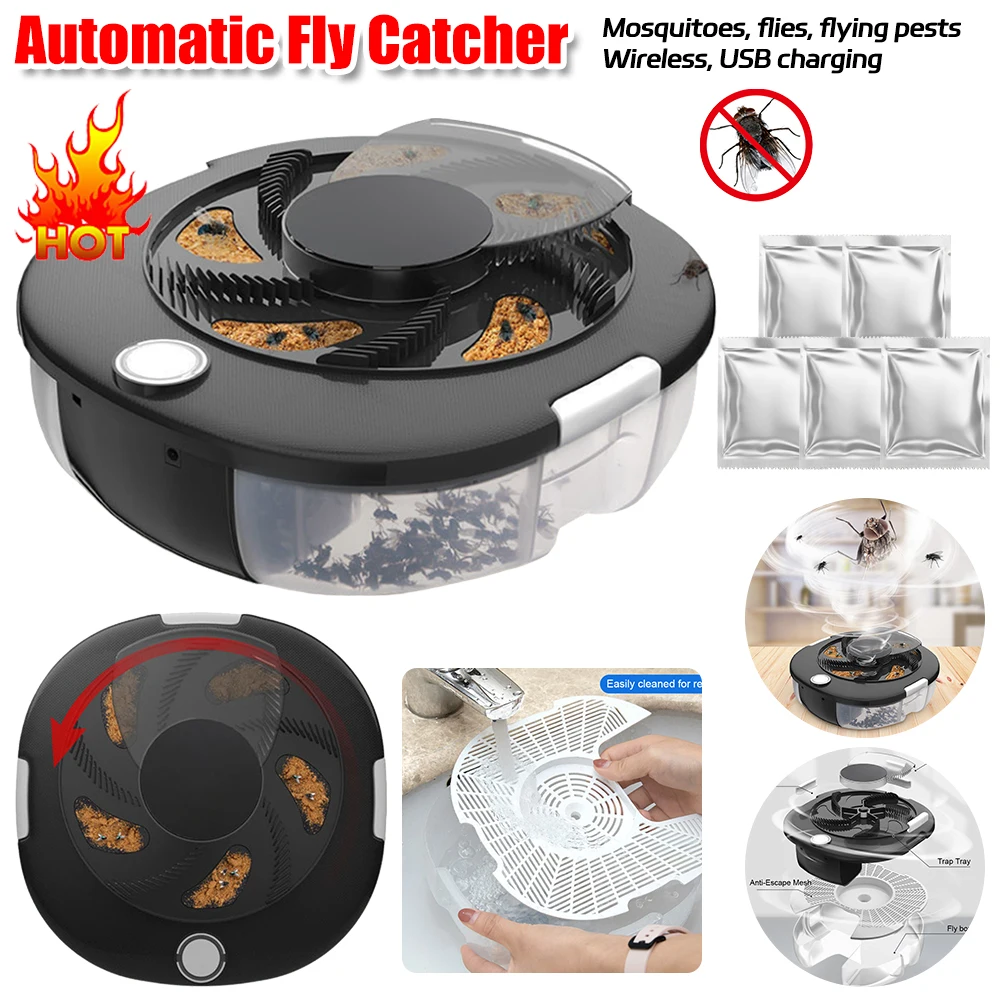Safety Pest Catcher USB Rechargeable Automatic Pest Catcher Household Home Kitchen Flytrap Quiet Removable Insect Pest Catcher