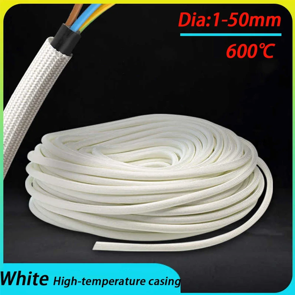 5/10M ID 1~30mm Alkali-free Braided Fiberglass Sleeve 600 Deg.C High Temperature Chemical Glass Fiber Tube Fiberglass Sleeving