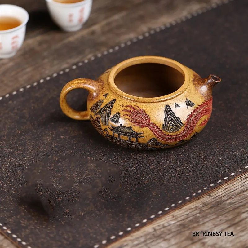 الصينية ييشينغ الأرجواني الطين إبريق الشاي اليدوية التنين نمط Zisha براد شاي المنزلية الجمال الشاي Infuser غلاية طقم شاي 300 مللي