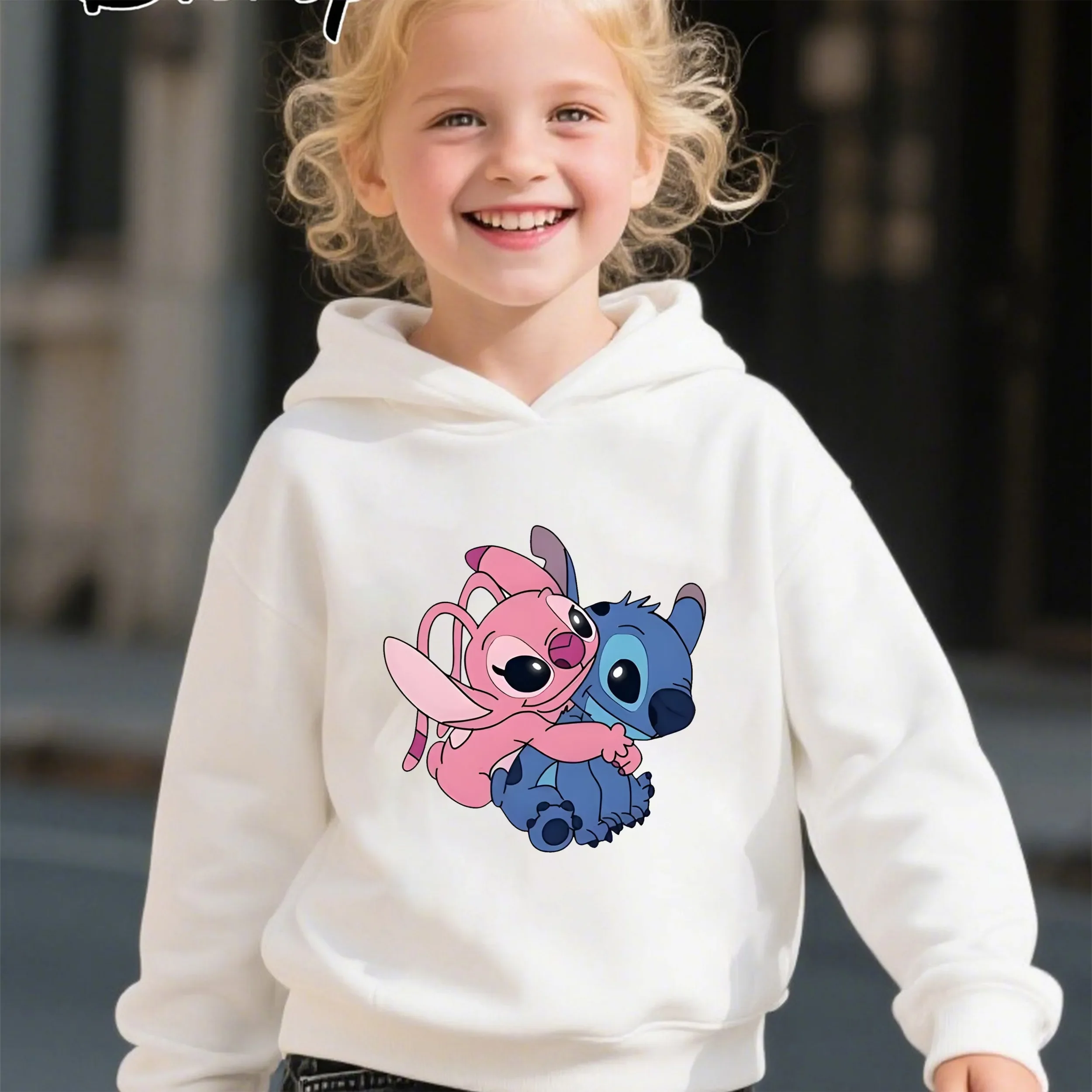 الخريف الدافئة الاطفال هوديي ديزني غرزة وملاك عناق الكرتون طباعة طويلة الأكمام البلوز عارضة أعلى #1