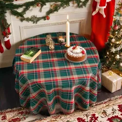 Christmas Decoration Round Tablecloth Plaid Table Cover for New Year Family Gathering Restaurant Party Dinner Xmas Home Decor