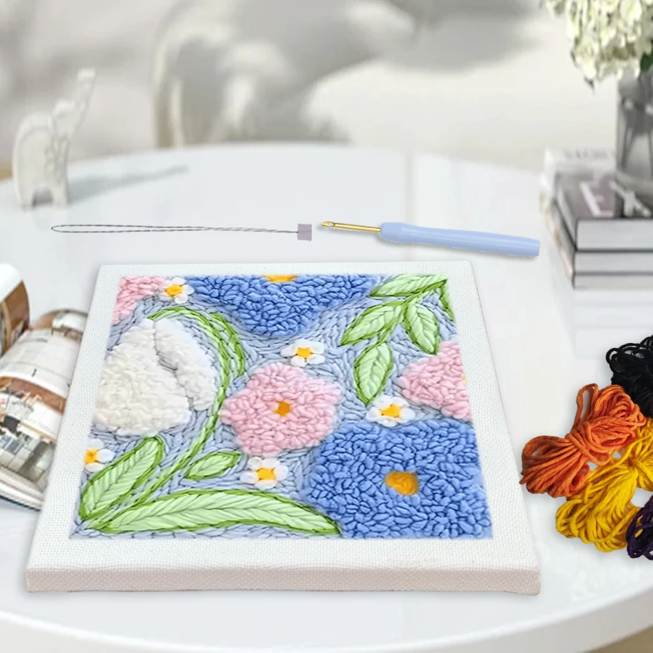 

Punch Needle Embroidery Kit Cartoon Flowers Poking Embroidery Yarn Painting Arts Adult Kid Beginner Funny Easy DIY Craft
