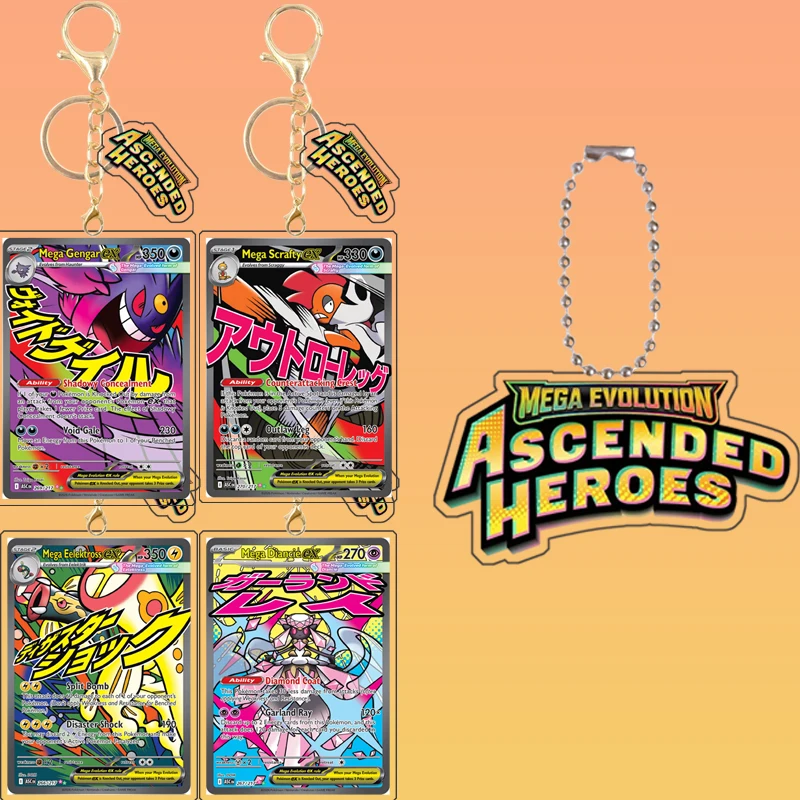 Porte-clés en acrylique TCG Pokémon version anglaise Mega Evolution Ascended Heroes pour pendentif Gengar Dragonite