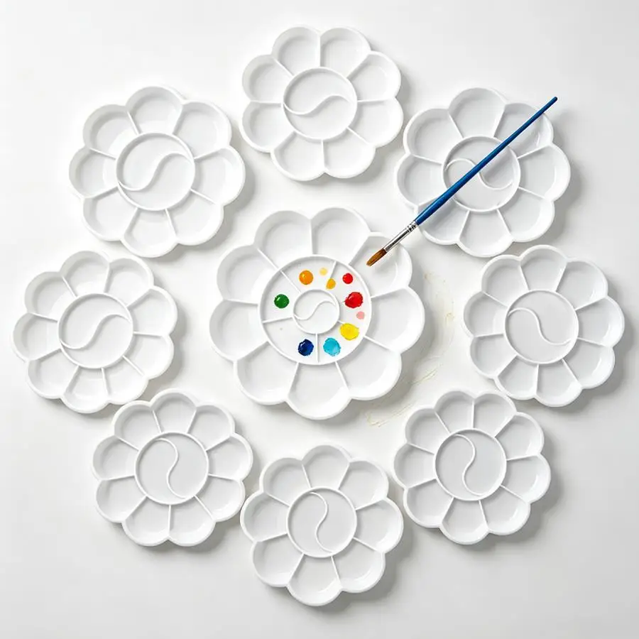 15/30pcs Flower‑shaped Multi‑compartment Plastic Paint Palette, Petal‑form Pigment Mixing Tray for Watercolor Acrylic Paint XJM