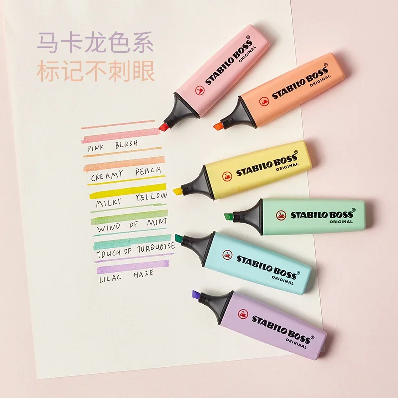 1/6PCS Germany Stabilo BOSS Macarons Highlighter Large-capacity Light-colored Colorful Highlighter Light Marker Glitter Marker