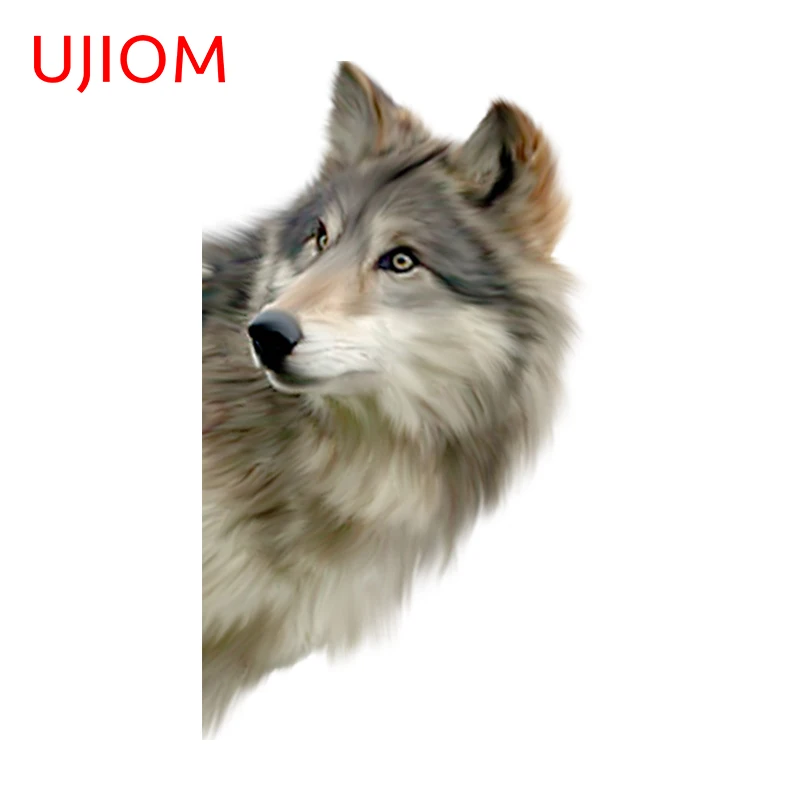 UJIOM 13cm X 7.6cm Hairy Silvery Wolf Peeking Cartoon Cool Wall Stickers Personality Living Decal Creative Vestibule Chambre