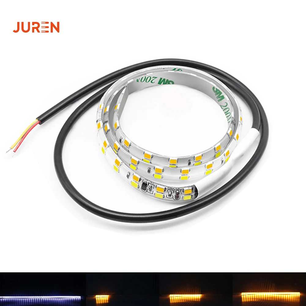 1pcs LED Strip 2Colors Dynamic DRL White&Amber Switchback Sequential Follow Turn Signal Lights for Car Motorcycle