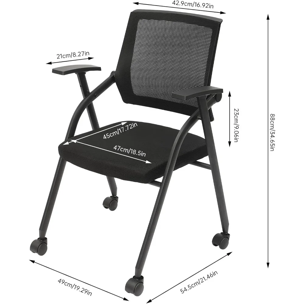 Stackable & Foldable Conference Room Chairs, Waiting Room Chairs with Caster Wheels, Lumbar Support, Armrest, Ergonomic Fol