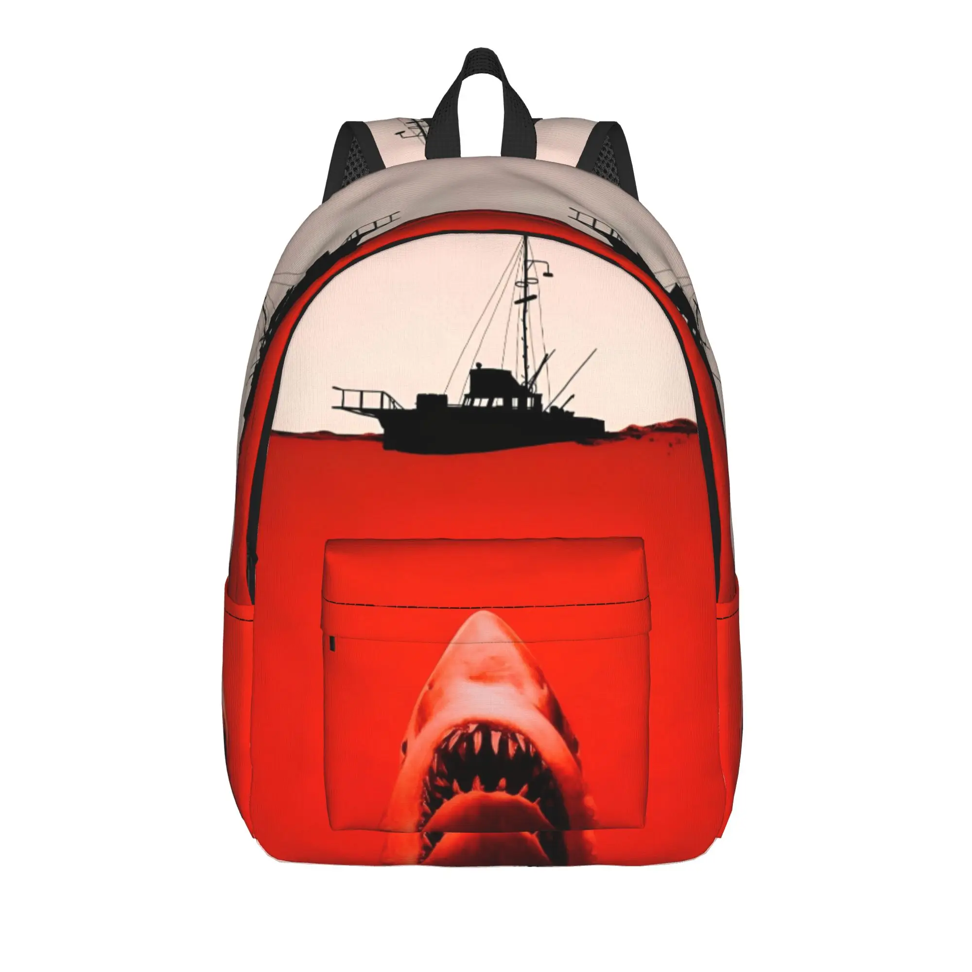 Jaw-Shark Wave Poster Movie Backpack Sports School Hiking Travel Shark Colorful Daypack Men Women Laptop Computer Canvas Bags