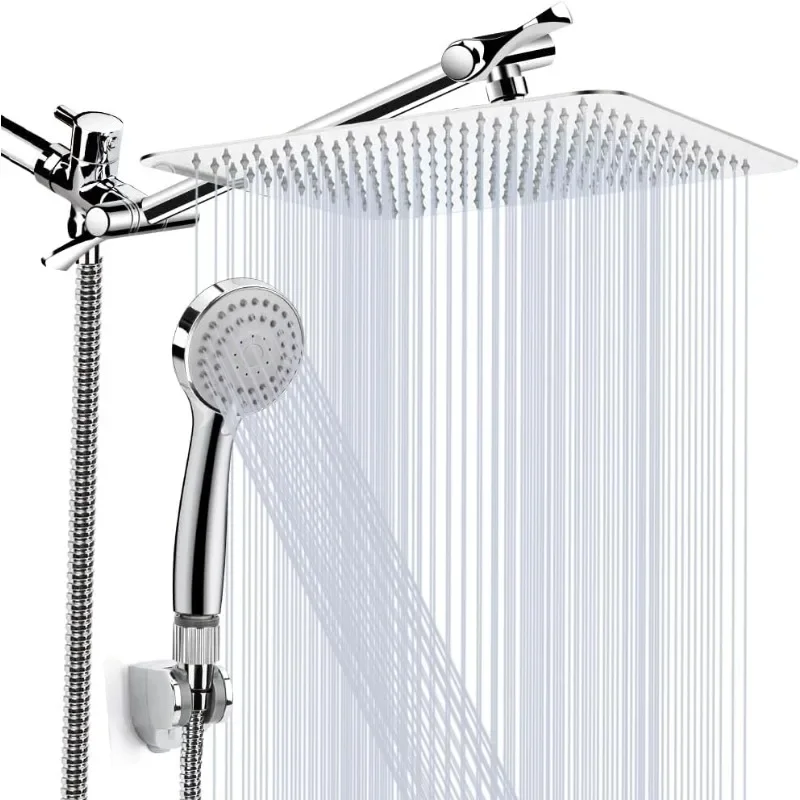 10'' High Pressure Rainfall Shower Head/Handheld Showerhead Combo with 11” Extension Arm, Anti-leak Shower Head