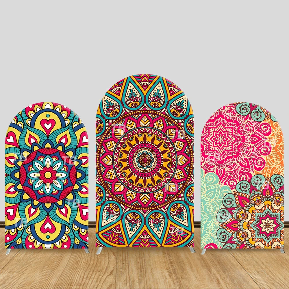 

Bohemian Mandala Pattern Style Arch Backdrop Cover Vibrant Ethnic Scene For Kids Birthday Baby Shower Photo Booth Background