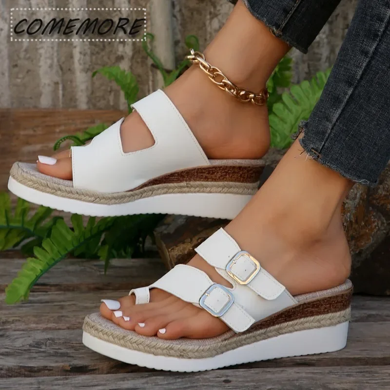 Leather Women Platform Wedge Sandals Summer Women Slippers Outdoor Beach Casual Shoes Durable Non-Slip Luxury Shoes Plus Size 43