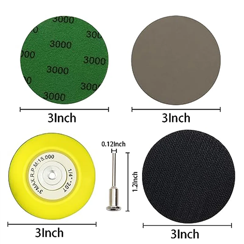 Kit di carta vetrata a umido e a secco da 3 pollici carta abrasiva a strappo carburo di silicio assortito grana 600-7000 per smerigliatrice rotante