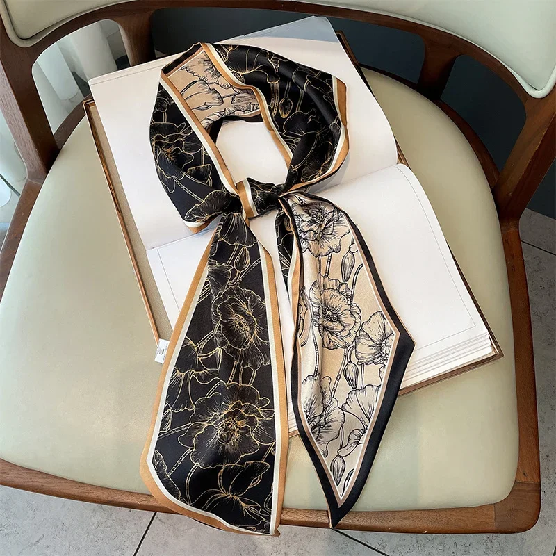 

Spring/Summer Fashion Ribbon Decorative Luxury Imitation Silk Scarf 13*144cm Long Headband Women’s Occupation Neckerchief