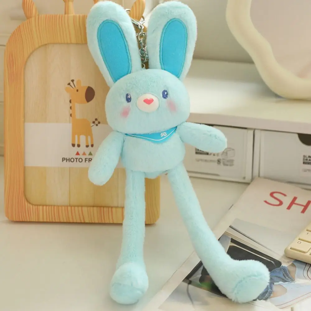 Jouet en peluche de lapin avec poignée côtelée, oreilles de lapin tirant, interaction amusante, porte-clés doux à longues jambes