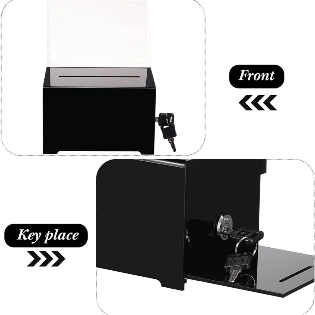 Acrylic Donation Box With Sign Holder Lock Donation Suggestion Ballot Box For Business Cards Voting Fundraising