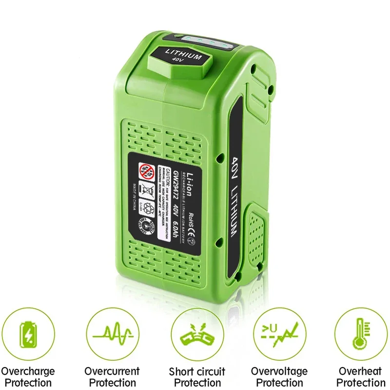 6000mAh G-MAX 40V Li-ion Replacement Battery for GreenWorks 20292 20302 20672 20202 20322 20262 29302 29463 Rechargeable Battery