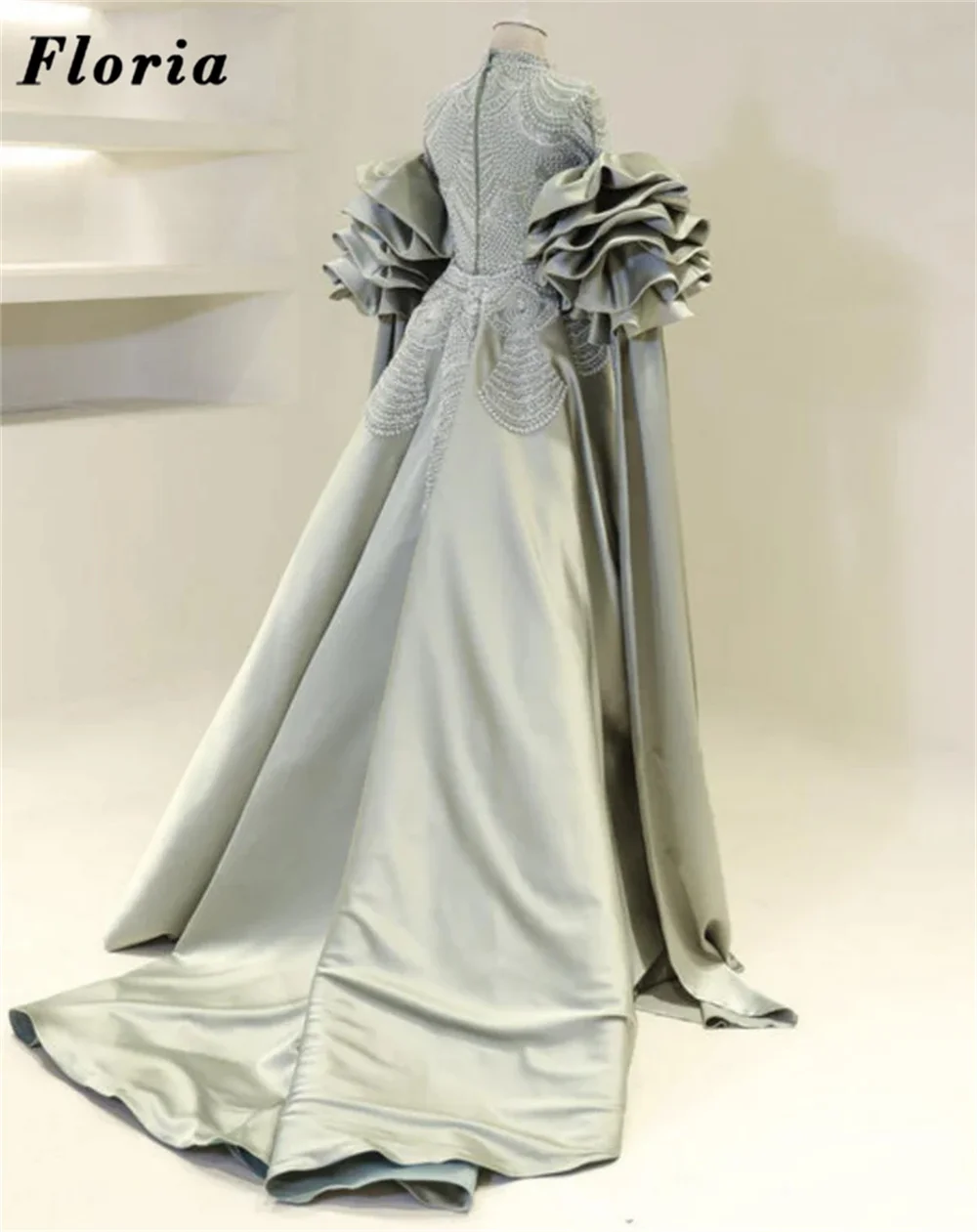 Midden-Oosten Lange Mouwen Avondjurken Elegante Dubai Kralen Verjaardagsfeestje Jurk Overrok Lange Trein Prom Jassen Aangepast