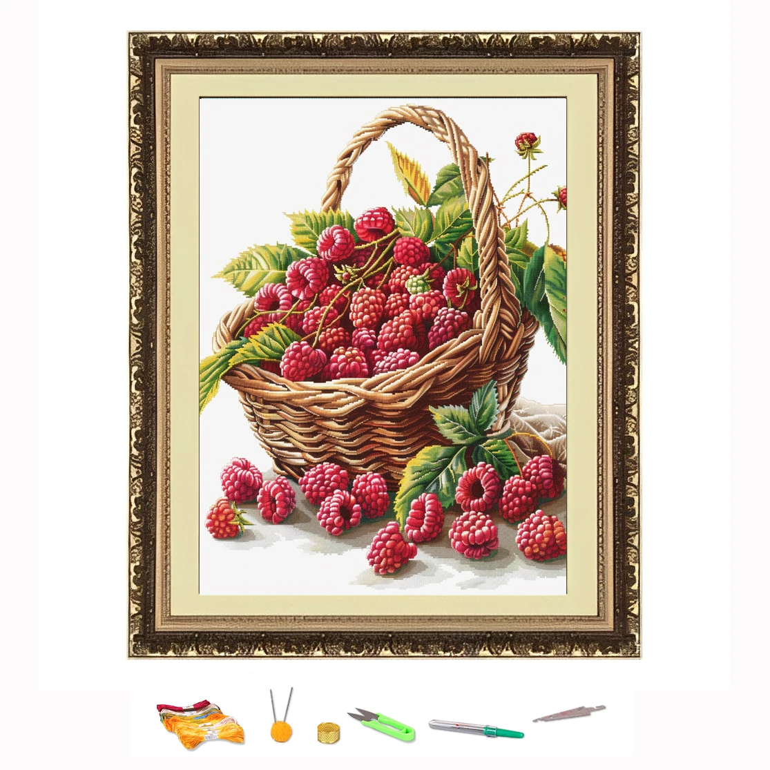 Cross Stitch Embroidery Kit Raspberry Fruit Basket Landscape Thread Drawing DIY Needlework Kit Decorate Printed on Canvas 11CT