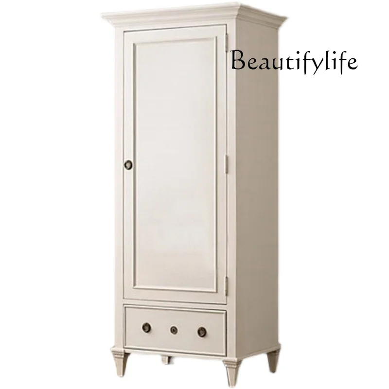 

French solid wood wardrobe, American antique and old, glass mirror single door wardrobe, bedroom wardrobe