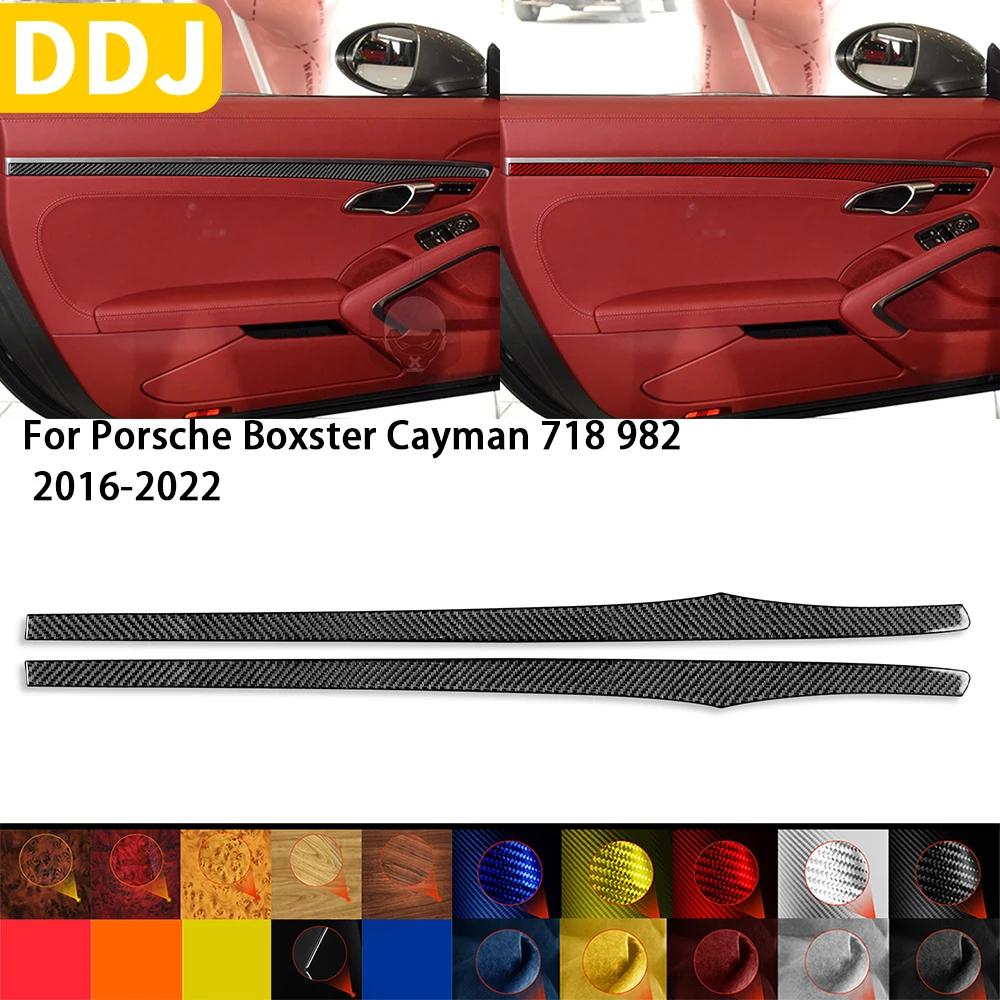 Dla Porsche Boxster Cayman 718 982 2016-2022 Akcesoria Włókno węglowe Wnętrze samochodu Panel drzwi Naklejka Dekoracja