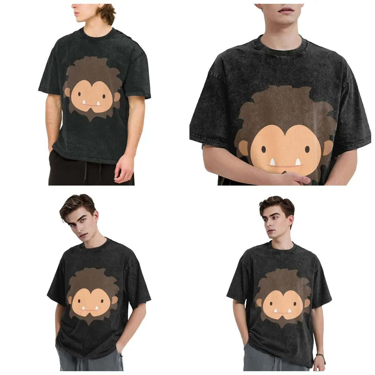 Sneaky Sasquatch Big Head Hip Hop Short Sleeve T-Shirts Washed Tops Tees Streetwear T Shirt Casual for Men Women