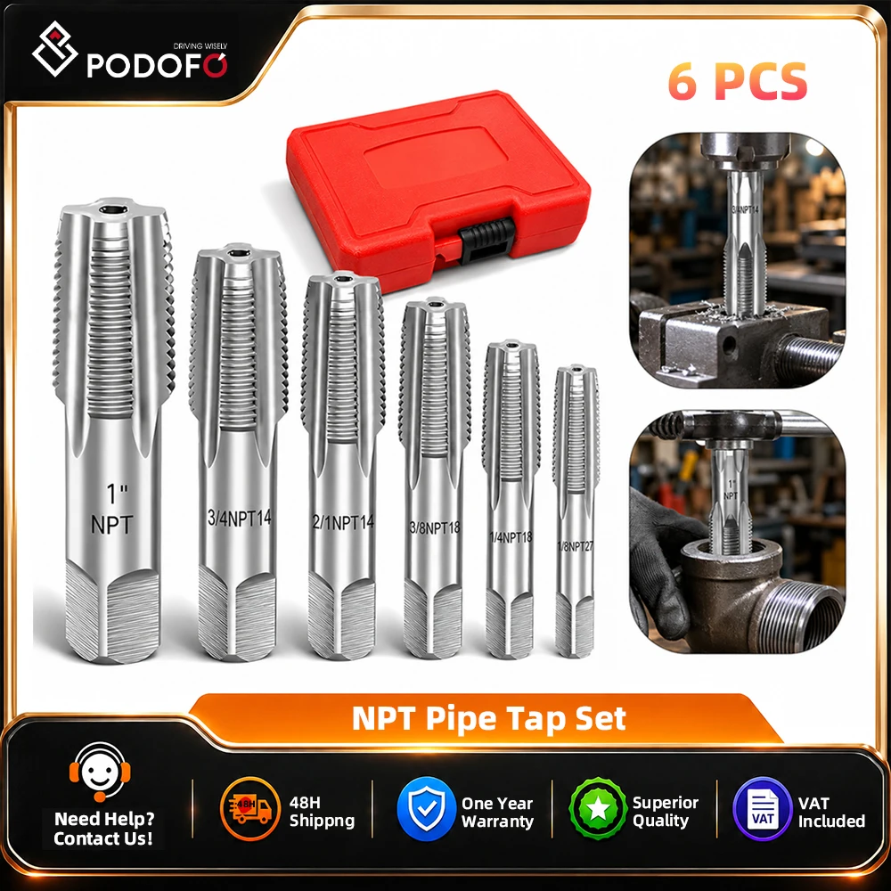 Juego de Machos de Roscar NPT Podofo de 1 3/4 ", 1 1/2 ", 3/8 ", 1/4 ", 1/8 ", Herramientas de Corte de Roscas DIY, Juego de 6 Piezas de Machos de Roscar NPT para Roscas Precisas, Herramientas