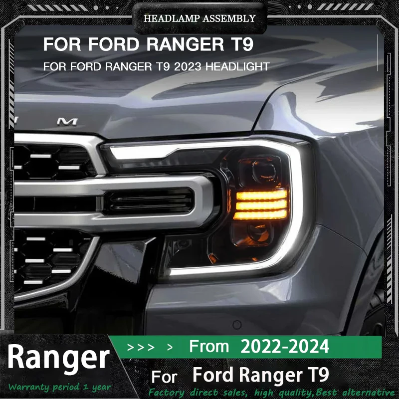 1 paio di fari per auto per Ford Ranger T9 2022 2023 2024 al nuovo stile full LED Auto faro assemblaggio obiettivo proiettore accessori