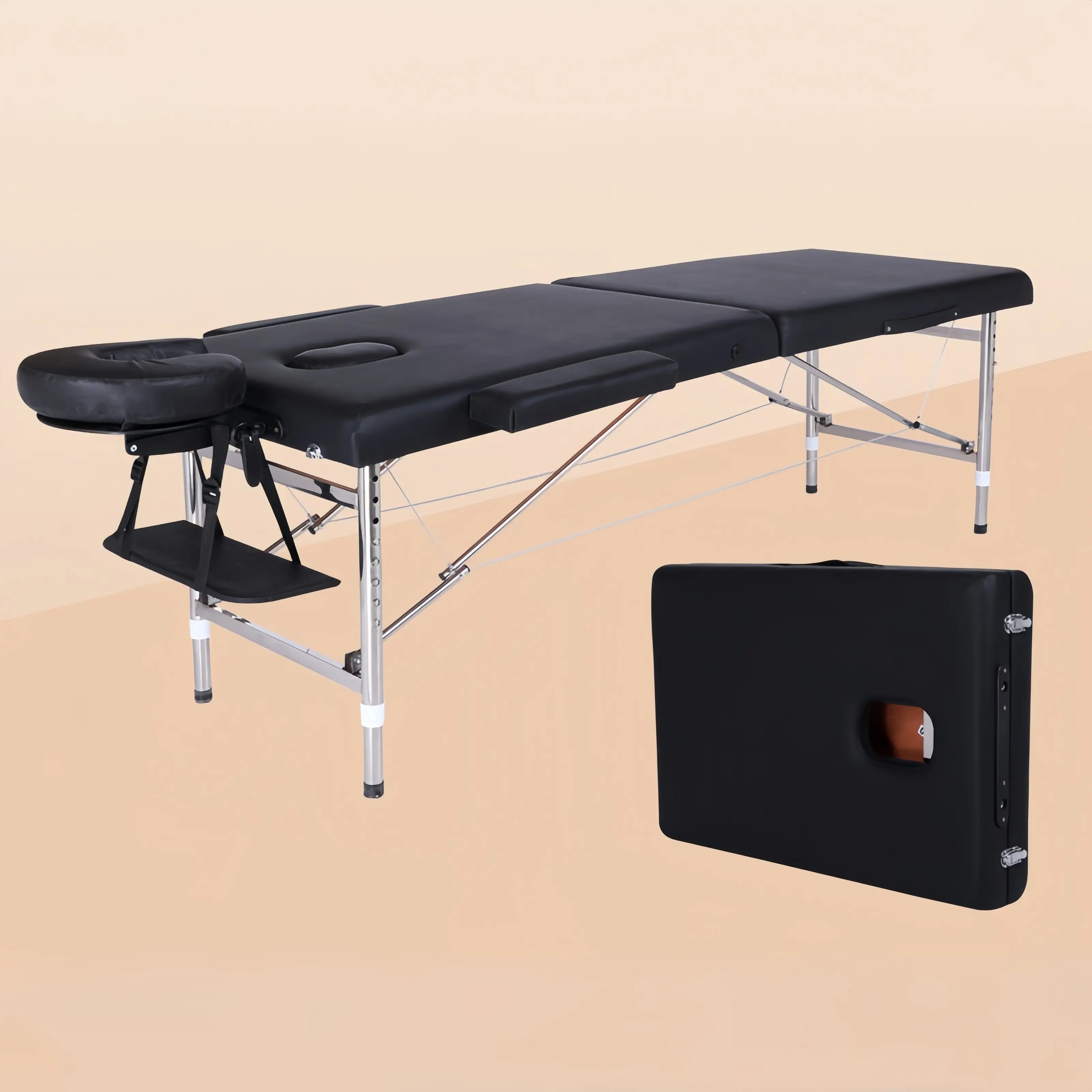 Modernes Design Edelstahl-Leder-Klappbare Kosmetikliege Verstellbare Spa-Salon-Wimpernliege für Gesichts- und Wimpernbehandlungen Hotel