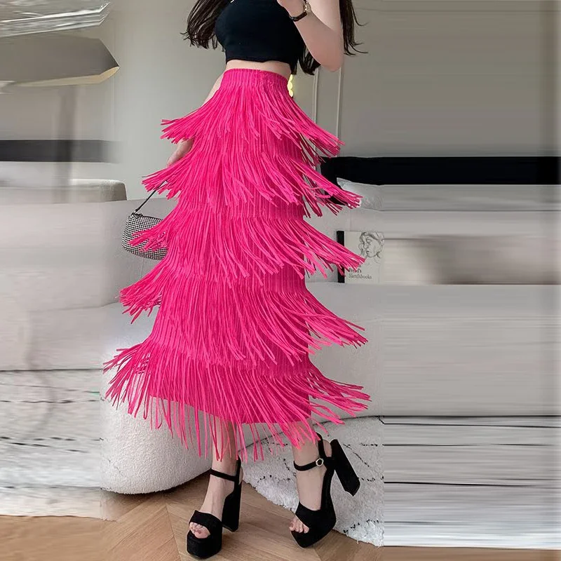 

Skirt Children 2025 Summer New Style Fashionable Tassel Slimming Half Body Skirt Maxi Skirt LOOSE Regulai Fit