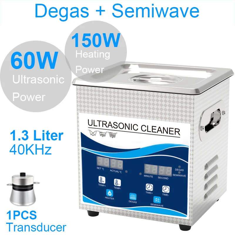 1.3L 60W Digital Ultrasonic Cleaner Degas Ultrasound Cleaning Machine Jewelry Watch Glasses Washing Stainless Steel Bath Heater