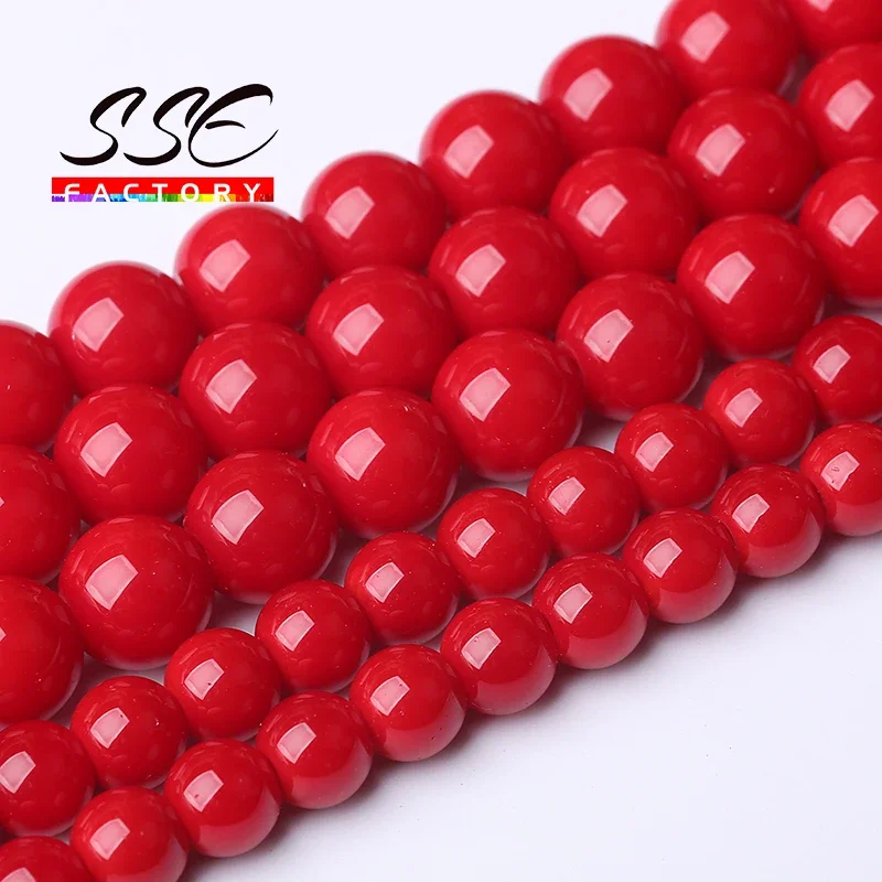 Wholesale Red Coral Stone Beads For Jewelry Making Round Loose Spacer Beads Diy Bracelets Necklace Accessories 4 6 8 10 12mm 15