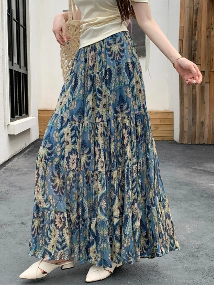 

Новая весенне-летняя юбка в этническом стиле, средней длины, с эффектом «снежного волна» и плиссировкой, с широким подолом, для пляжного отдыха, для стройных фигур