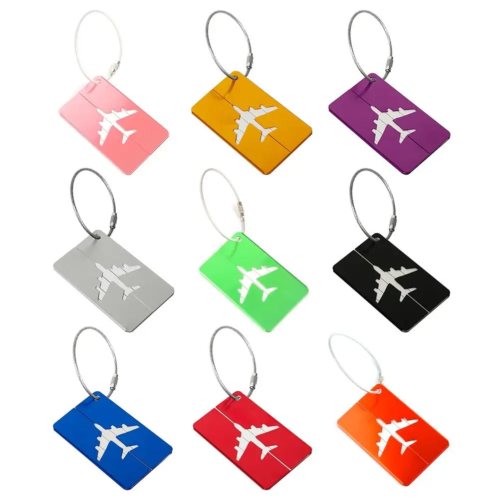 Name Id Card Loop Reusable Alloy Metal Travel Luggage Tags Labels With Ropes Bag Tag Suitcase Labels