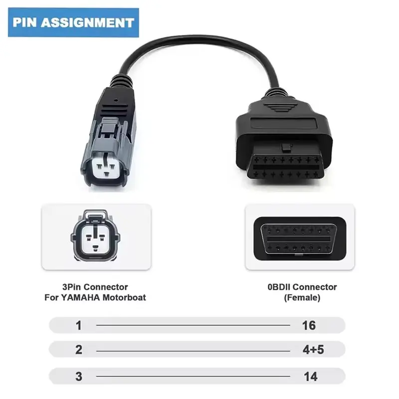 OBD2 Diagnostic Adapter For YDS System For Outboard Engine 3 Pin To 16 Pin Connector Cable-T48C