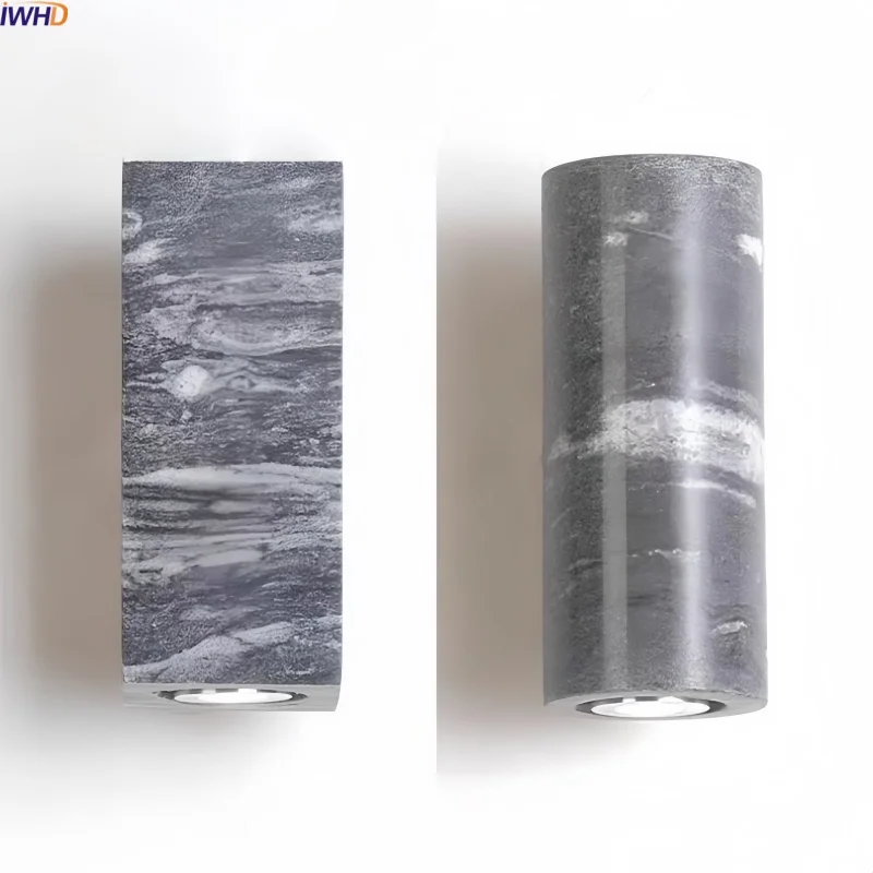 

IWHD Interior Vintage Industrial LED Wall Light Fixture Kitchen Bathroom Square Stone Wood Wabi Sabi Bedside Lamp Wandleuchte