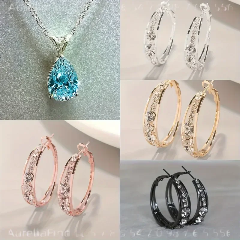 4 Pairs Rhinestone Ladies Earrings Large Circle Fashion Jewelry Exquisite Party Dinner Accessories Elegant Gifts for Women