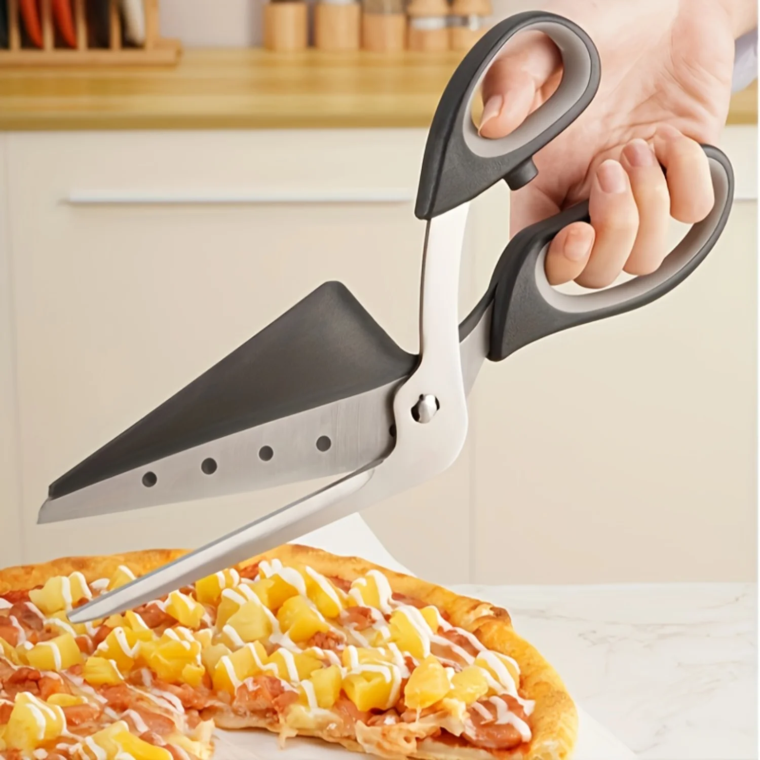 

Heavy-Duty Pizza Cutter Pro - 2-in-1 Pizza Shovel Scissors for Easy Cutting, Durable Cast Iron Construction - Sturdy, Portable B
