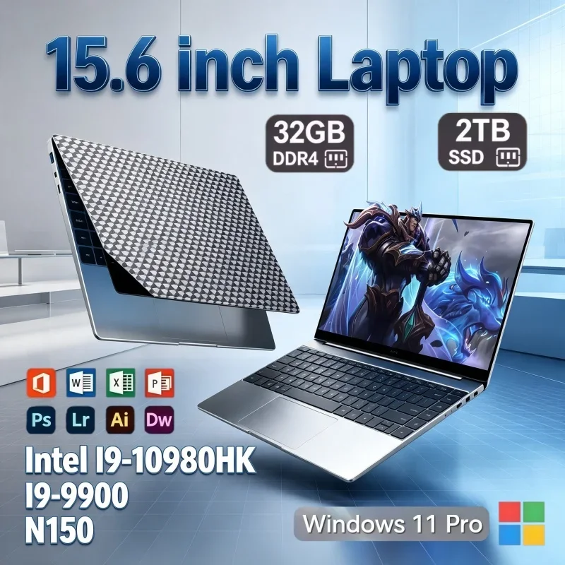 15.6 Inch Fast Boot Laptop PC Intel Core I9‑10980HK I9‑9900 N150 32GB RAM 2TB NVMe SSD Windows11 WiFi 6 For Daily Office Gaming